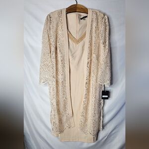 Le Bos 2-Piece Mother of the Bride Dress Beaded Lace Jacket Dress Champagne 18